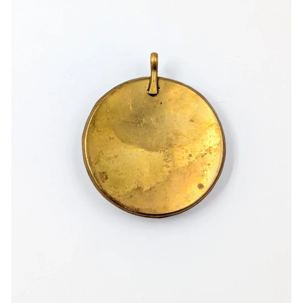 Vintage‎ Tibetan Dome Medallion Pendant Brass Red Blue Inlay Mosaic Statement